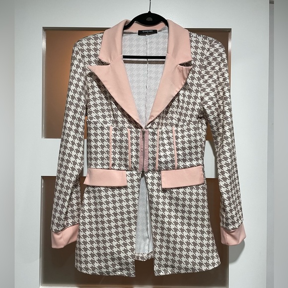 Houndstooth Zip Corset Patch Blazer & Pants Set - NWOT - Picture 2 of 7